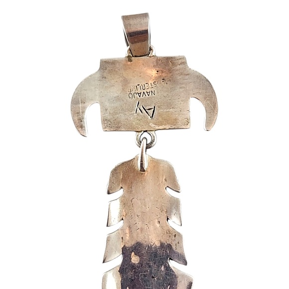 Navajo AY Sterling Silver Inlay Turquoise Pendant #20085 - Picture 4 of 7